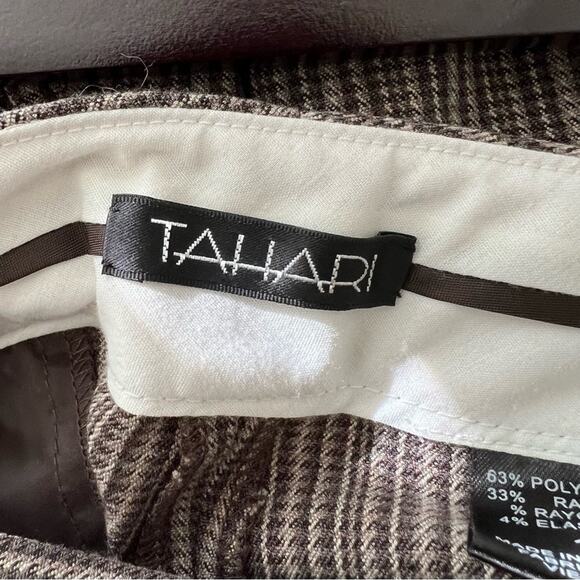 Tahari Brown Tan Plaid Stripe knit cuffed wide leg dress trouser pants - Picture 4 of 5